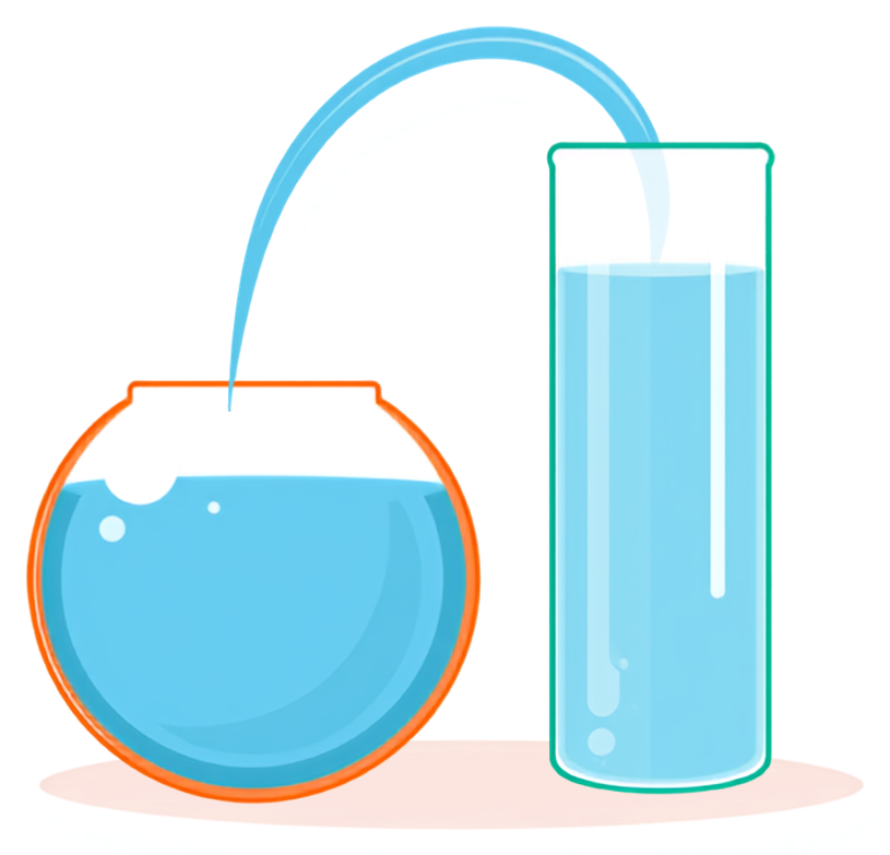 Water poured from a wide container into a narrow one in a P6 Maths volume question